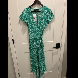 NEW Floral Printed Wrap Ruffle Midi Dress